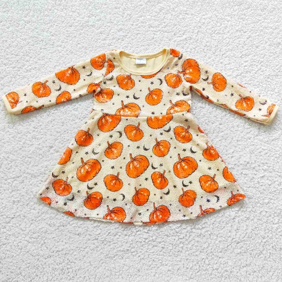 BRAND NEW Toddler Girl Sequin Pumpkin Dress, Fall and Halloween Sequin Dress - Picture 1 of 1